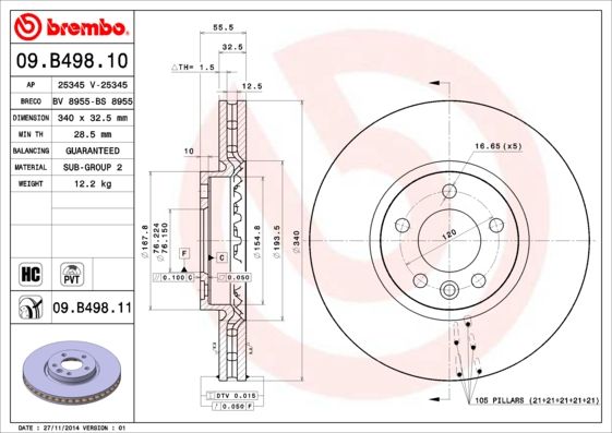 Гальмівний диск, Brembo 09.B498.11