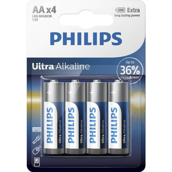 Батарейка lr6/aa ultra alkaline blister 4шт (вир-во philips), ULTRA ALKALINE B4, Philips LR6E4B/10