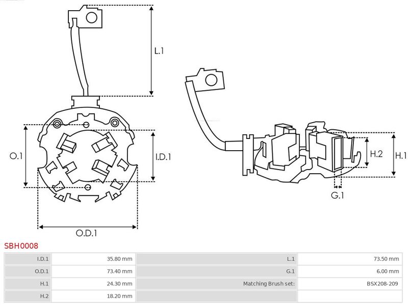 Кронштейн, вугільні щітки, Auto Starter SBH0008