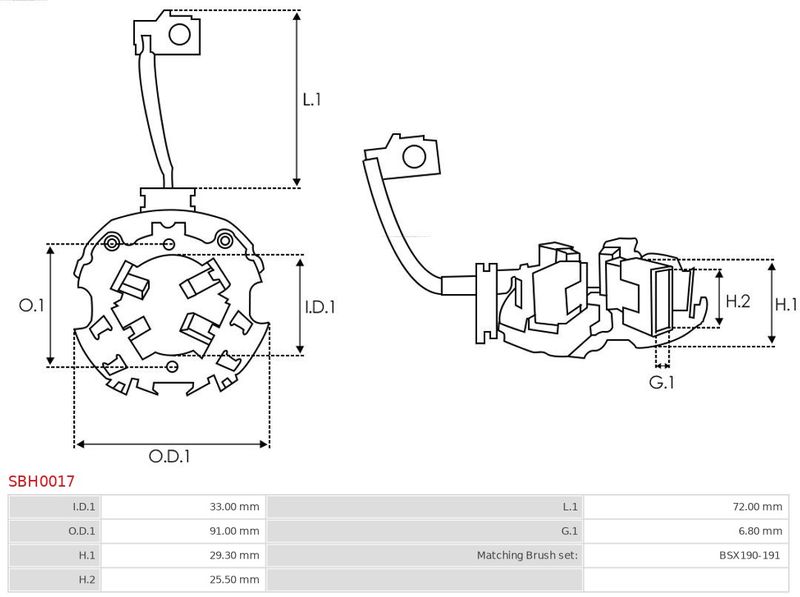 Кронштейн, вугільні щітки, Auto Starter SBH0017