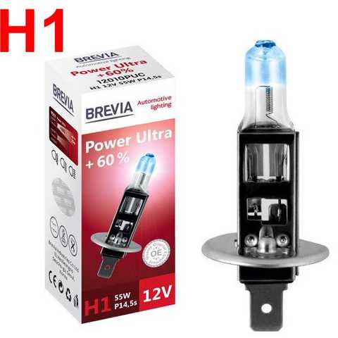 Brevia автолампа h1 12v 55w p14.5s power ultra+60% cp halogen, Brevia 12010PUC