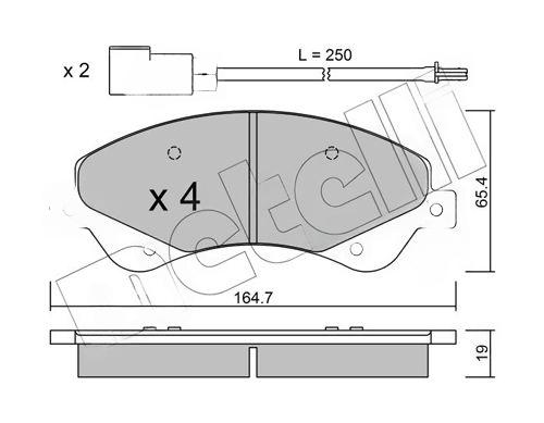 Комплект гальмівних накладок, дискове гальмо, з контактом попередження про знос, Ford Transit 06-14/Transit Connect 06-13 (+датчики), Metelli 22-0679