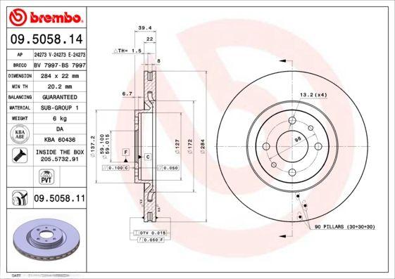 Гальмівний диск, Brembo 09.5058.14