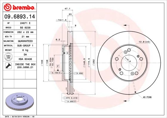 Гальмівний диск, Brembo 09.6893.14