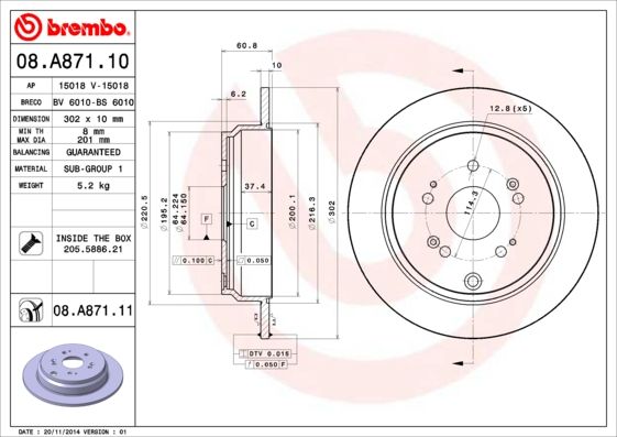 Гальмівний диск, Brembo 08.A871.10