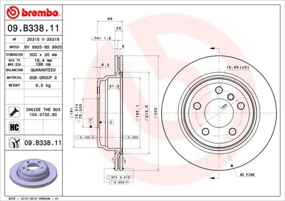 Гальмівний диск, Brembo 09.B338.21