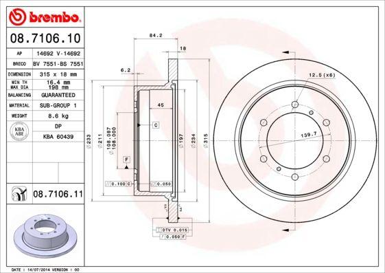 Гальмівний диск, Brembo 08.7106.10