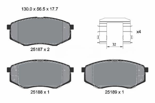 Комплект гальмівних накладок, дискове гальмо, Textar 2518701