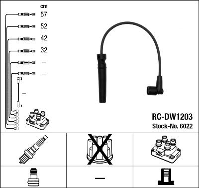 Комплект проводів високої напруги, CHEVROLET AVEO/REZZO/DAEWOO NEXIA 1.4-1.6 DOHC, Ngk RCDW1203