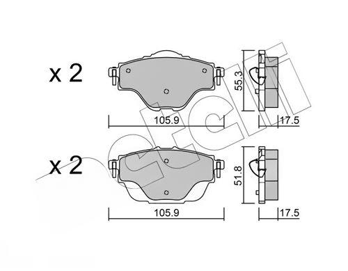 Комплект гальмівних накладок, дискове гальмо, Metelli 22-0988-0