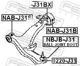 Ремонтний комплект, нижній/верхній кульовий шарнір, знизу, передня вісь з обох боків, NISSAN QASHQAI/X-TRAIL 07-, Febest NBJB-J31