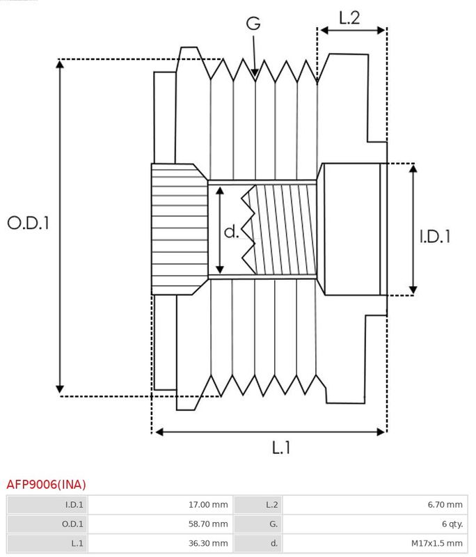 Механізм вільного ходу генератора, Ford F ocus 1.8 Diesel, Auto Starter AFP9006(INA