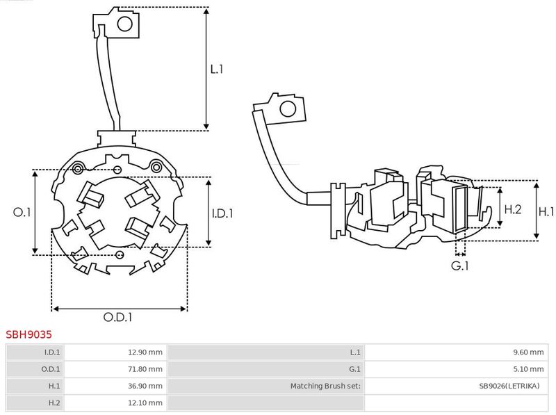 Кронштейн, вугільні щітки, Auto Starter SBH9035