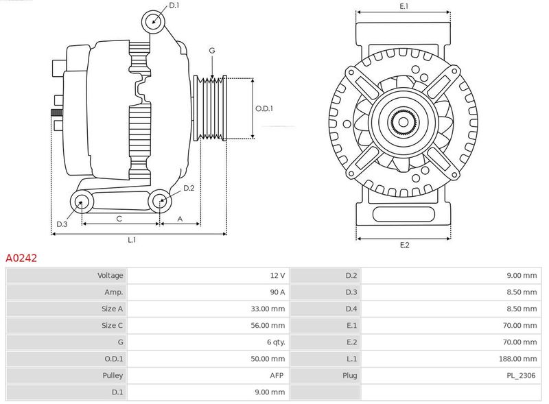 Генератор, 12В, 90А, MERCEDES SPRINTER 2.1CDI, Auto Starter A0242