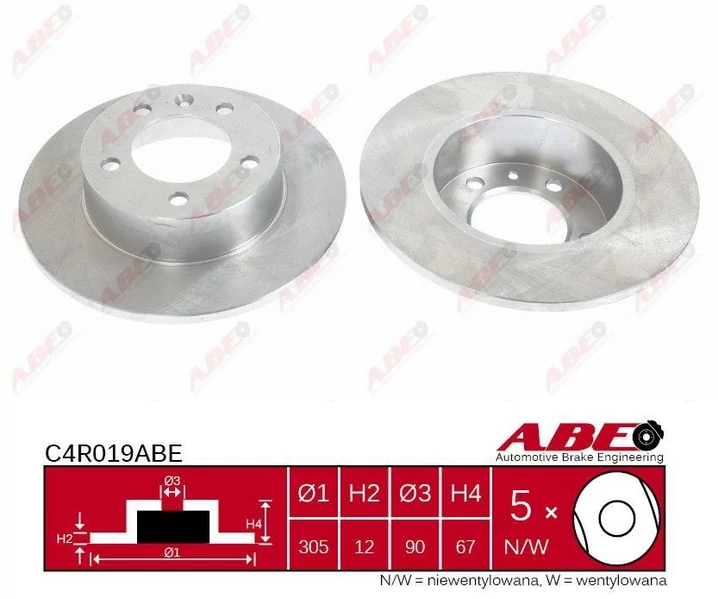 Гальмівний диск, задня вісь, повн., 305мм, кількість отворів 5, NISSAN INTERSTAR, OPEL MOVANO, RENAULT MASTER II 1.9D-3.0D 07.98-, Abe C4R019ABE