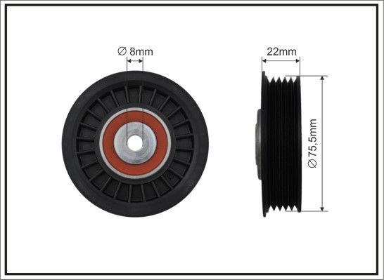 Відвідний/напрямний ролик, поліклиновий ремінь, Audi A4/A6, Skoda Superb I, VW Bora/Golf IV/Passat 1.9D/2.0D 08.98-03.08 75,5x8x20, Caffaro 34622