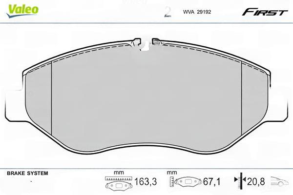 Комплект гальмівних накладок, дискове гальмо, Valeo 301882