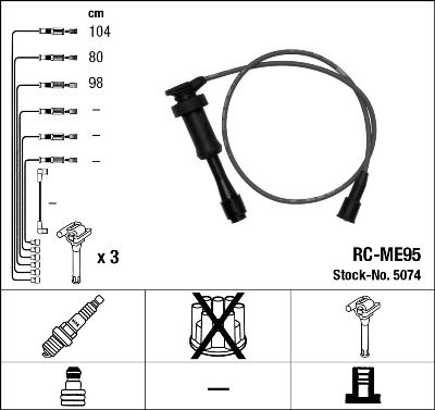 Комплект проводів високої напруги, KIA/MITSUBISHI Sorento/Pajero 3,0-3,5 94-11, Ngk RCME95