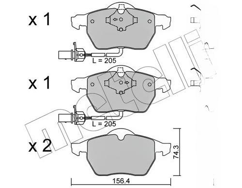 Комплект гальмівних накладок, дискове гальмо, з контактом попередження про знос, Audi A4/A6/VW Passat 95- (с датчиками), Metelli 22-0314-0