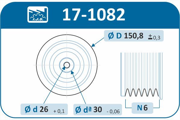 Шків, колінчатий вал, Renault Megane/Kangoo/Clio 1.5 dCi 08-/05- (6PK), Ijs 17-1082