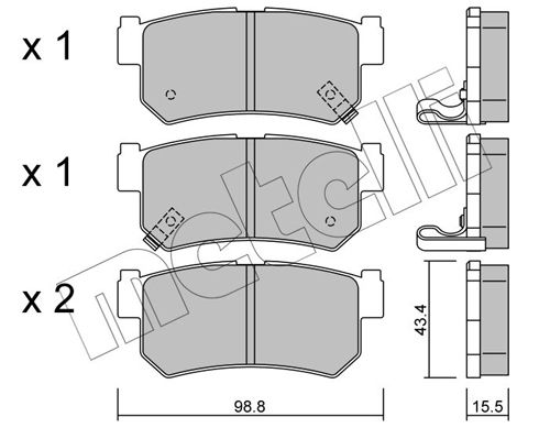 Комплект гальмівних накладок, дискове гальмо, Metelli 22-0519-0