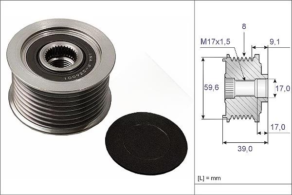 Механізм вільного ходу генератора, Mazda 3/5/6/CX-7 2.0/2.2D 02- (8PK), Ina 535004910