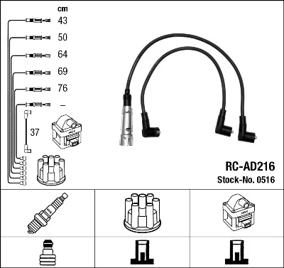 Комплект проводів високої напруги, VAG 84-90, Ngk RCAD216