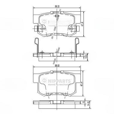 Комплект гальмівних накладок, дискове гальмо, задня вісь, Honda CIVIC V, VI, VII, VIII; ACCORD; PRELUDE; LEGEND, Nipparts J3614008