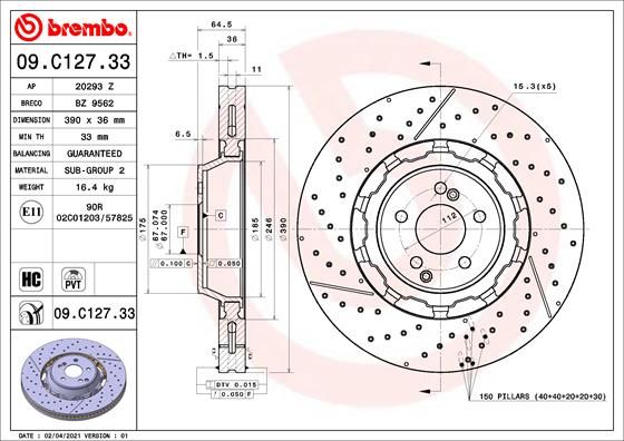 Гальмівний диск, Brembo 09.C127.33