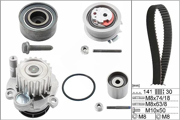 Водяний насос + зубчастий ремінь, VW Golf V - Passat B6 - Touran, 2.0 TDI, 2003>, (к-т: 3 ролика /+ремень), Ina 530040530