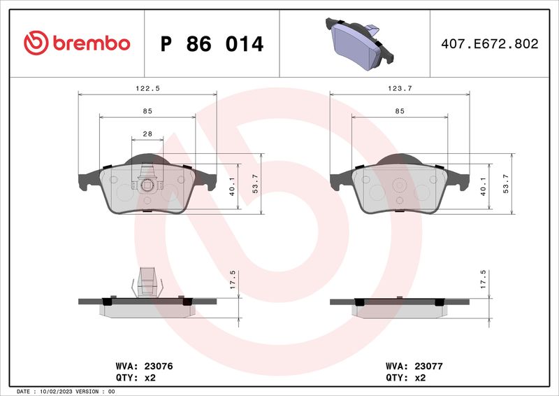 Комплект гальмівних накладок, дискове гальмо, Brembo P86014