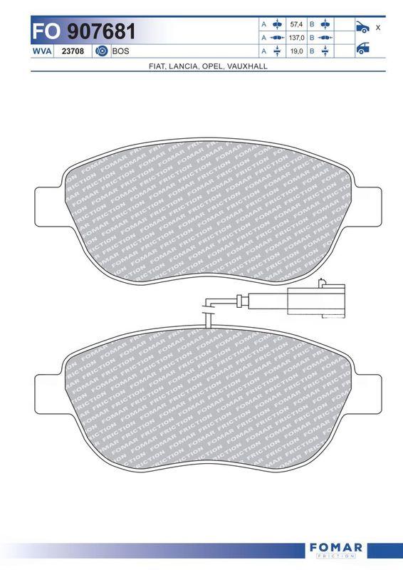 Комплект гальмівних накладок, дискове гальмо, Fomar 907681