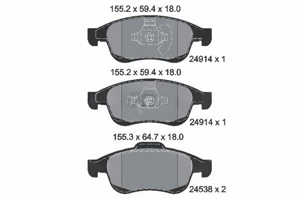 Комплект гальмівних накладок, дискове гальмо, Textar 2491401