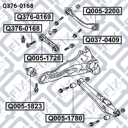 Болт розвальний задньої підвіски (комплект, шайба + гайка), Q-Fix Q376-0168