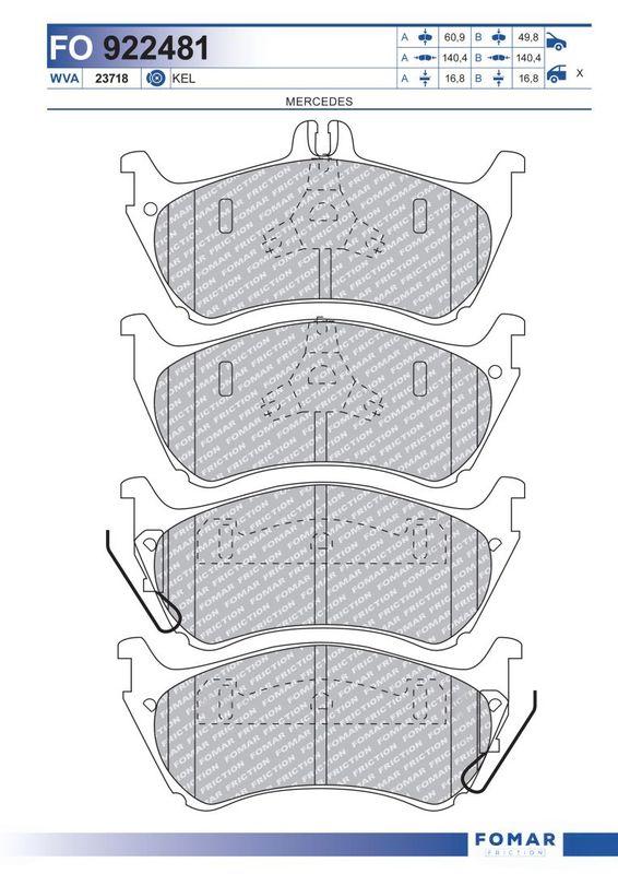 Комплект гальмівних накладок, дискове гальмо, Fomar 922481