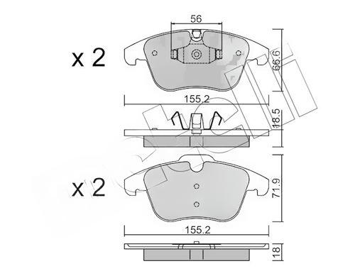 Комплект гальмівних накладок, дискове гальмо, підготовано для індикатора попередження про знос, C5 III/407/508 ATE, Metelli 2206755