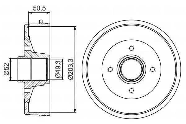 Гальмівний барабан, задня вісь, 50мм, NISSAN Micra(K12E)/Note(E11E) ''1,0-1,6 ''02-14, Bosch 0986477196