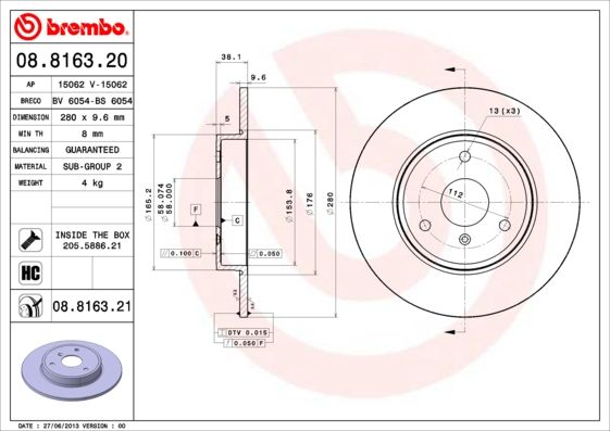 Гальмівний диск, Brembo 08.8163.21