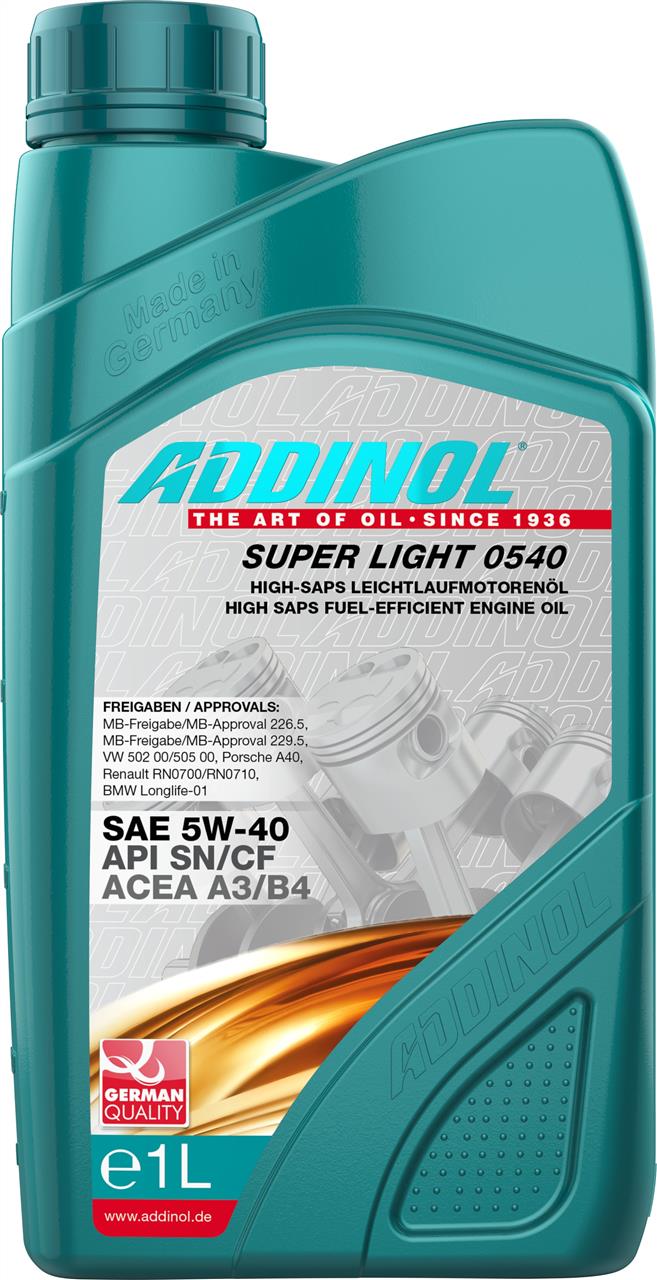 Олива моторна addinol super light 0540 5w-40, 1 л, SUPER LIGHT 5W40 A3/B4, SN/CF /Масло моторное синт. (1L), Addinol 4014766072719