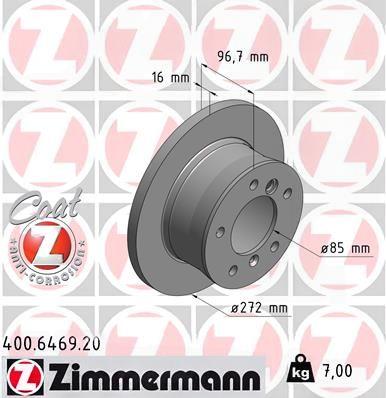 Гальмівний диск, повн., 272мм, VW LT -06 задн.Coat Z, Zimmermann 400.6469.20