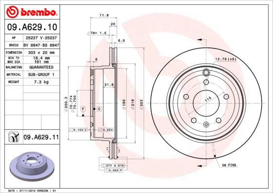 Гальмівний диск, Brembo 09.A629.11