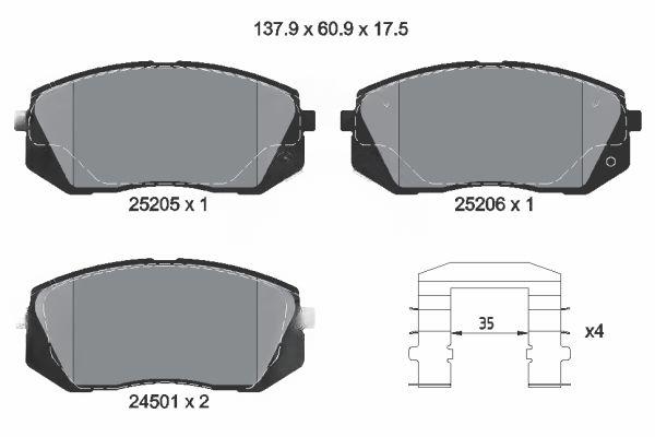 Комплект гальмівних накладок, дискове гальмо, Textar 2520501