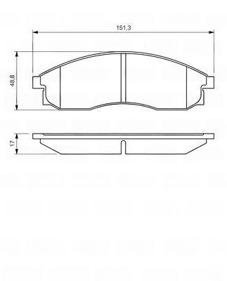 Комплект гальмівних накладок, дискове гальмо, HYUNDAI Elantra 1.6,1.8i/MITSUBISHI L 200 2.0,2.4i/NISSAN Maxima QX 3.0i, Bosch 0986424340