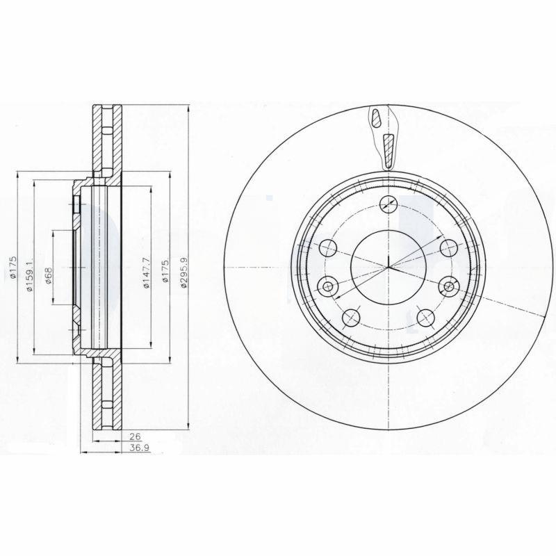 Гальмівний диск, з вентиляцією, 296мм, кількість отворів 5, Renault Megane III/Scenic III/Laguna III 07- (296x26), Delphi BG4264