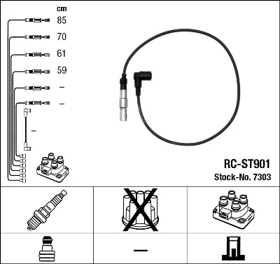 Комплект проводів високої напруги, VW POLO -01 1.0/1.4, Ngk RCST901