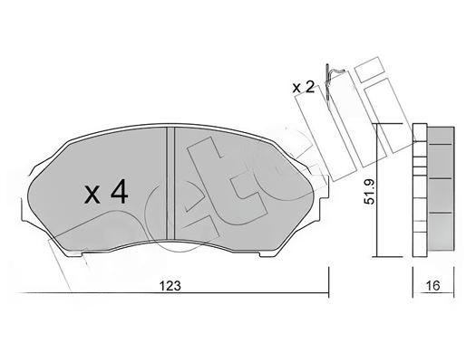 Комплект гальмівних накладок, дискове гальмо, Metelli 22-0387-0