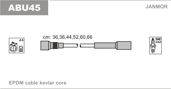 Комплект проводів високої напруги, Audi 80/100/A4/A6/A8 2.4/2.4Q/2.6/2.6Q/2.8, Janmor ABU45