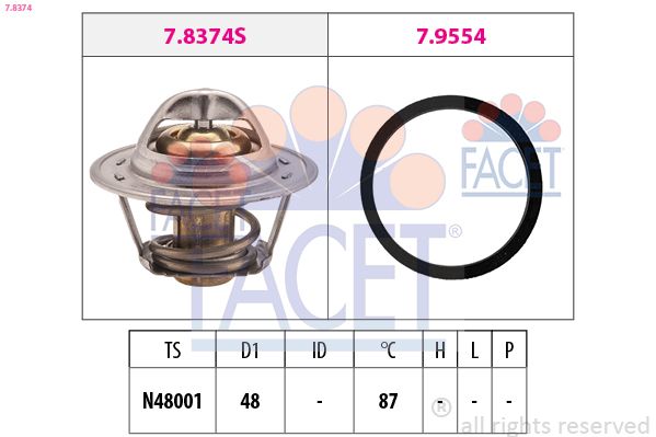 Термостат, охолоджувальна рідина, 87°C, LACETTI/LANOS 1.3-1.8 97-, Facet 78374