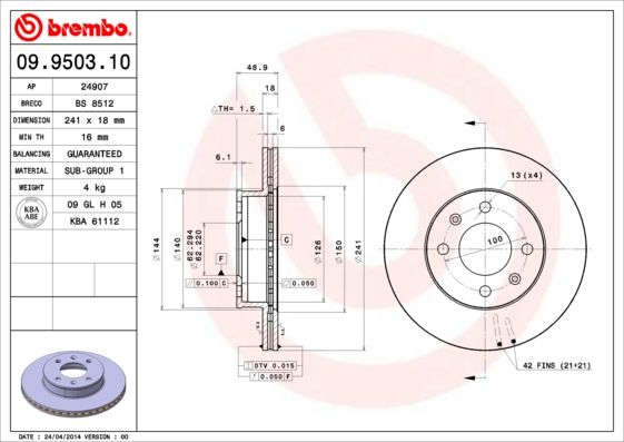 Гальмівний диск, Brembo 09.9503.10