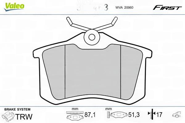 Комплект гальмівних накладок, дискове гальмо, Valeo 301463